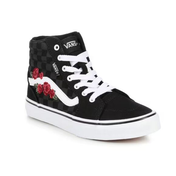 VANS Filmore Hi Embroidered Sneakers High Top Black Grey Red Kids Sz US 2 UK 1.5 - Picture 1 of 11